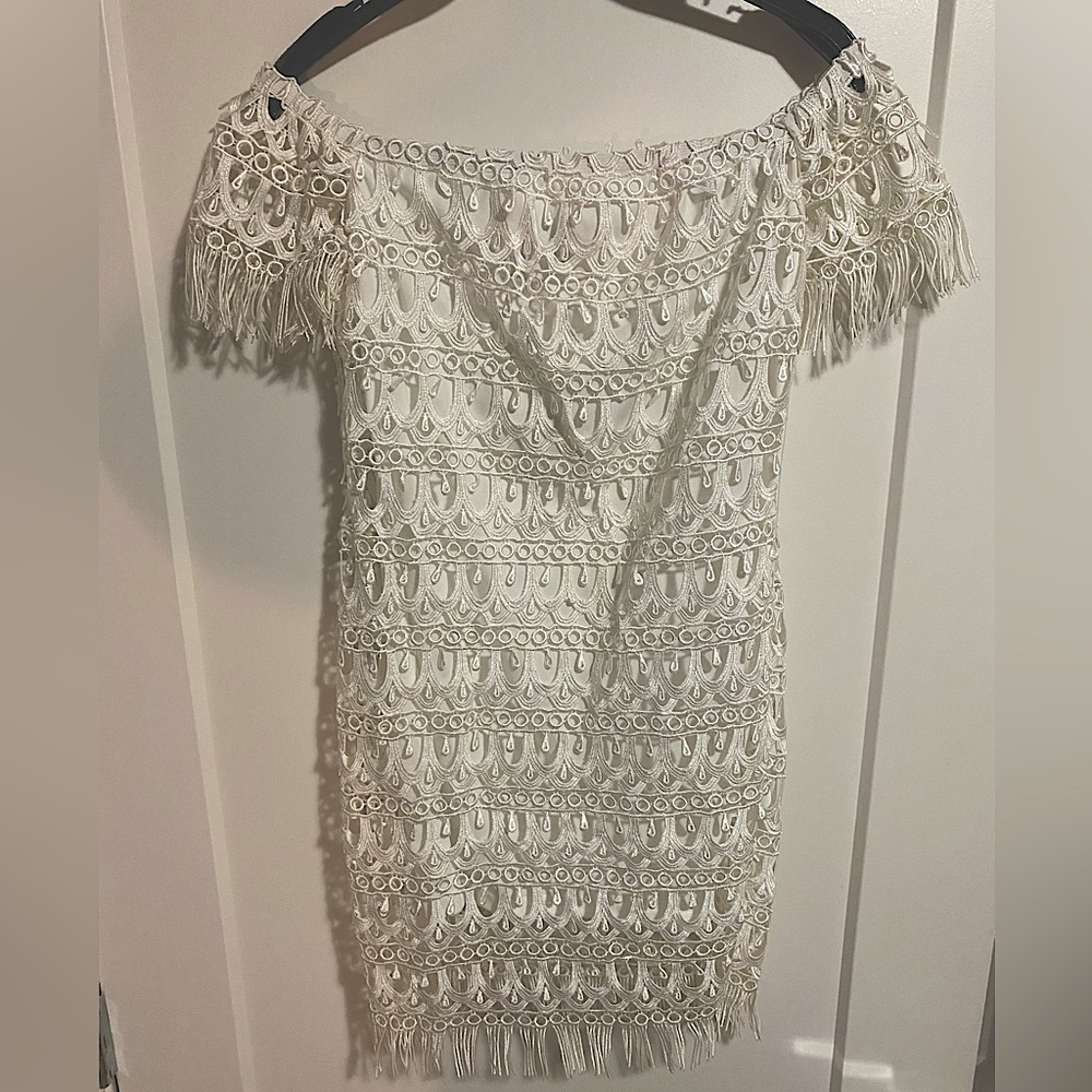 Shop Hope’s White Mini Off Shoulder Dress